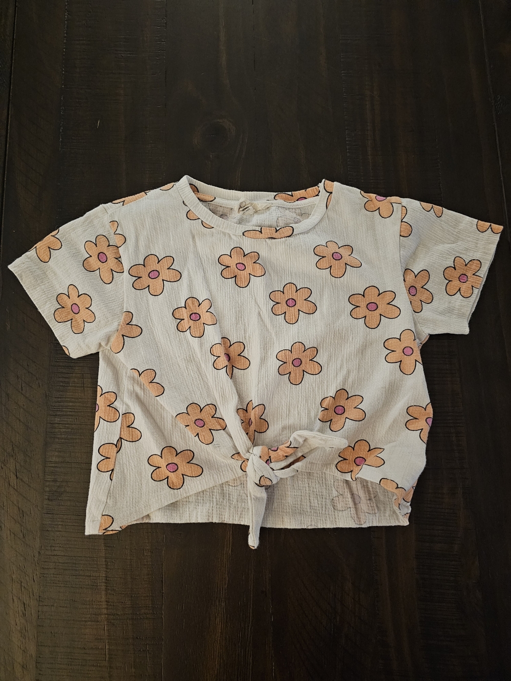 Jessica Simpson White Floral Tie-Front Tee with Peach Flowers
